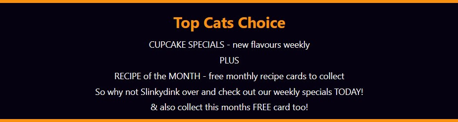 screenshot of cupcake cat bakery landing page section 5 cta and advert panel