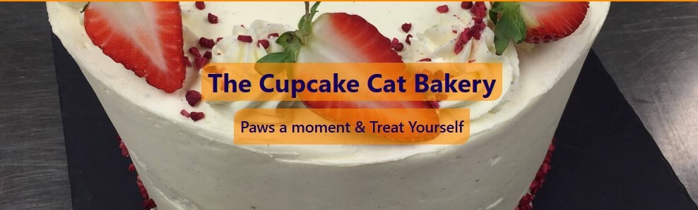 screenshot of cupcake cat bakery landing page hero image panel